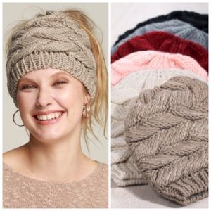 Messy bun ponytail knit beanie